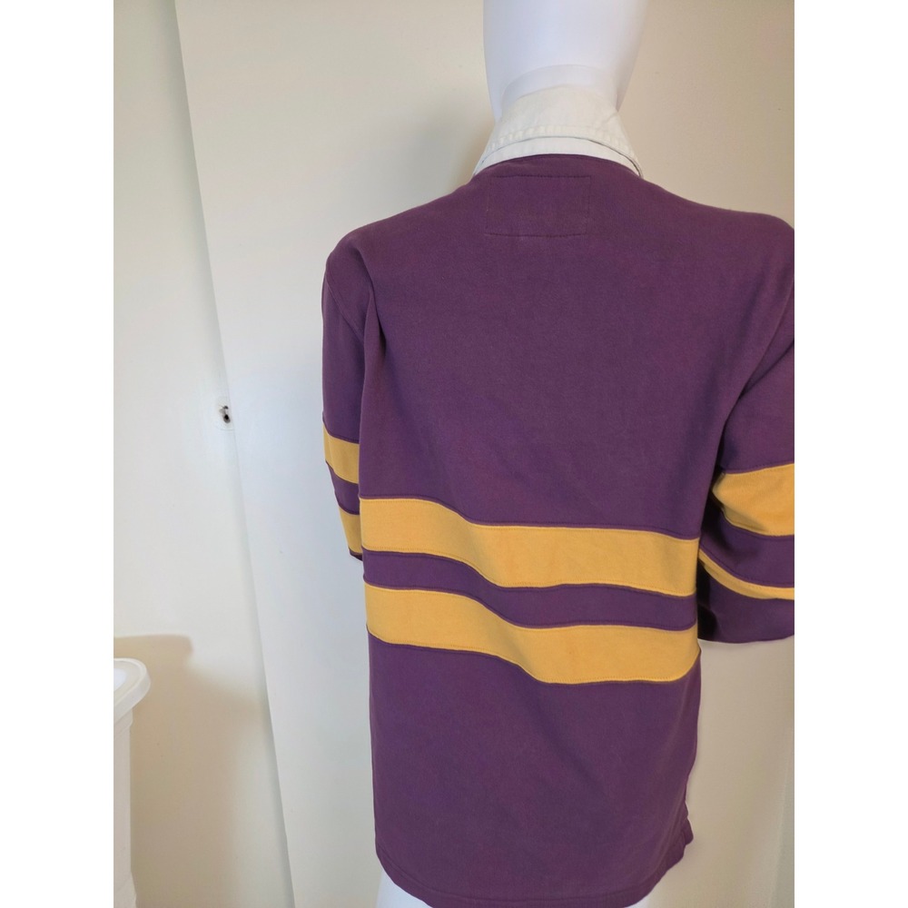 Abercrombie Rugby Cloth Shirt Mens Medium Purple Yellow Striped Long Sleeve Logo - Picture 11 of 13